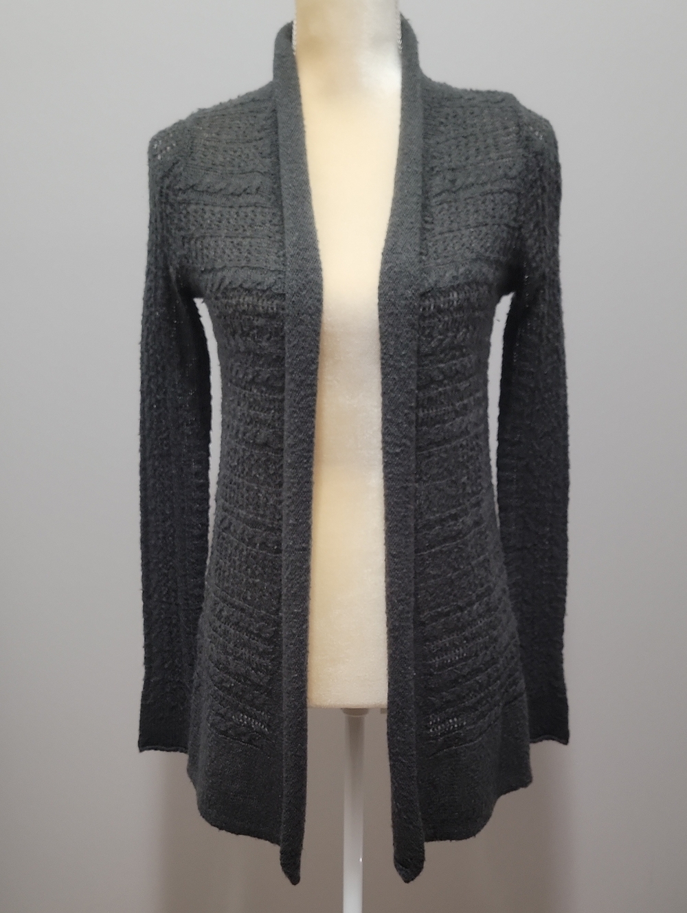 Sonoma Pointelle Open Knit Cable Duster Cardigan XS Charcoal Gray 2010s
